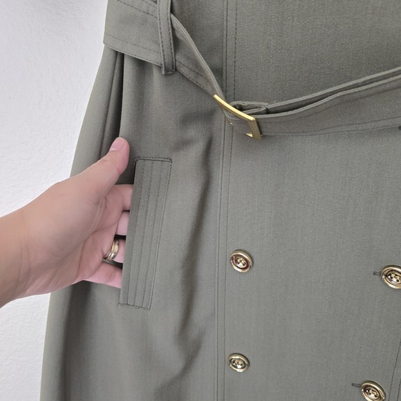 NWOT Sharagano Double Breasted Trench Coat Dress Sz 8 Olive Career Wear Office‎ - Picture 6 of 9